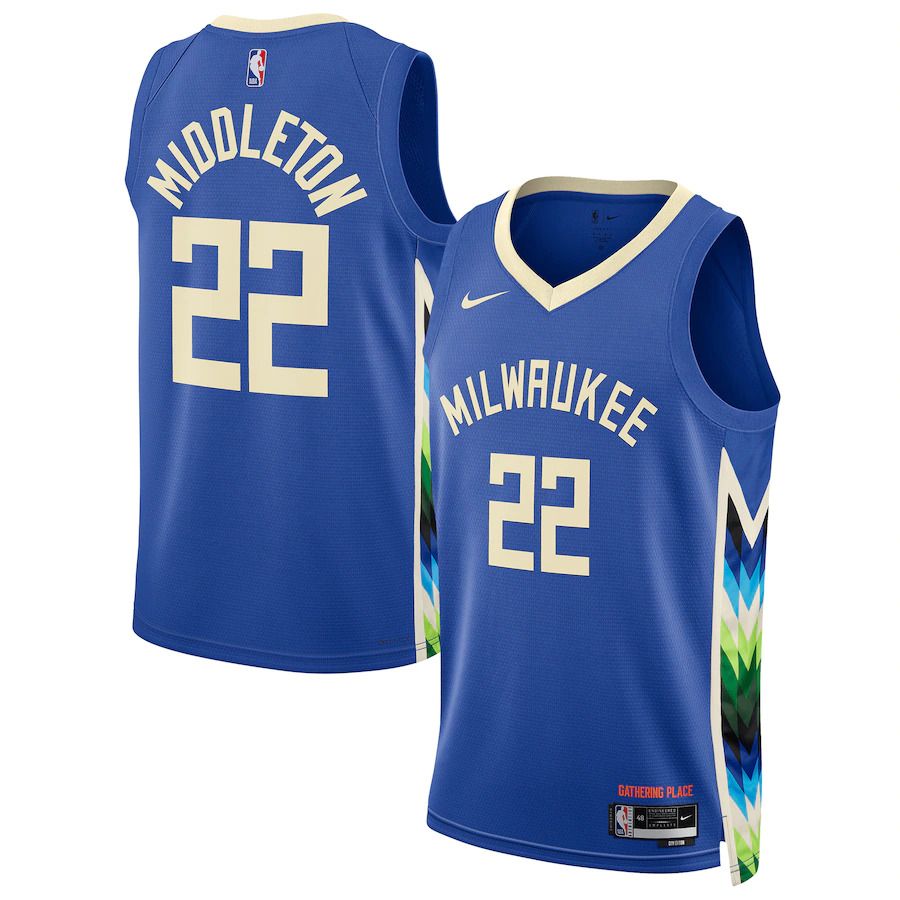 Men Milwaukee Bucks #22 Khris Middleton Nike Royal City Edition 2022-23 Swingman NBA Jersey->milwaukee bucks->NBA Jersey